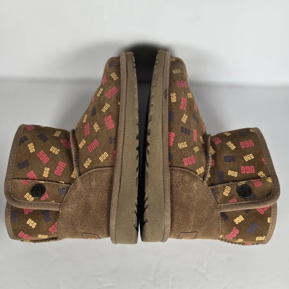 UGG JONA CONFETTI LOGO MINI BOOTS -CHESTNUT SUEDE -UGGPURE LINED - KIDS US 3